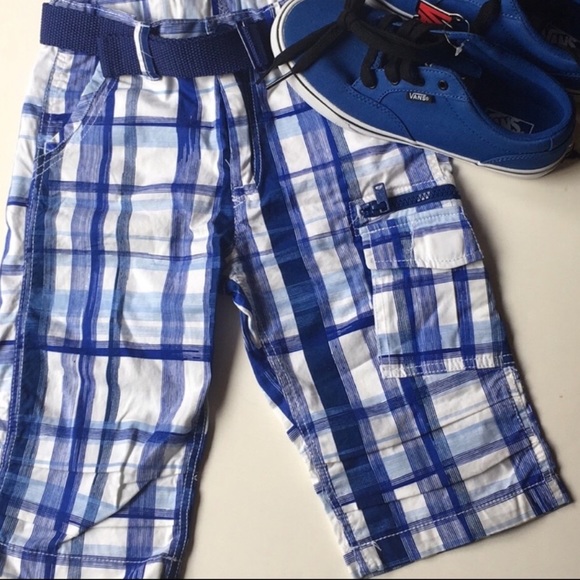 H&M Other - H&M Boy Cargo Bermuda Shorts Blue Plaid Size 5 - 6